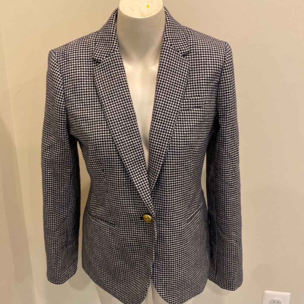 J. Crew Blue Houndstooth Wool blend blazer sz 6